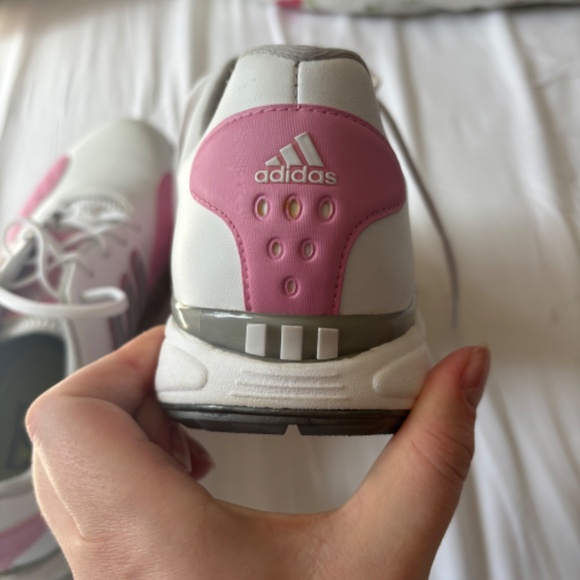 White and pink women’s adidas golf shoes - Picture 3 of 6
